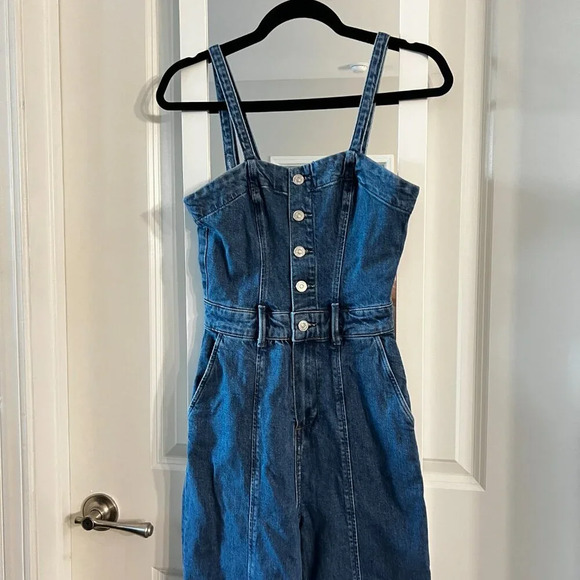 Paige Denim Belted Button-Front Jumpsuit – Size 0 - Picture 3 of 8